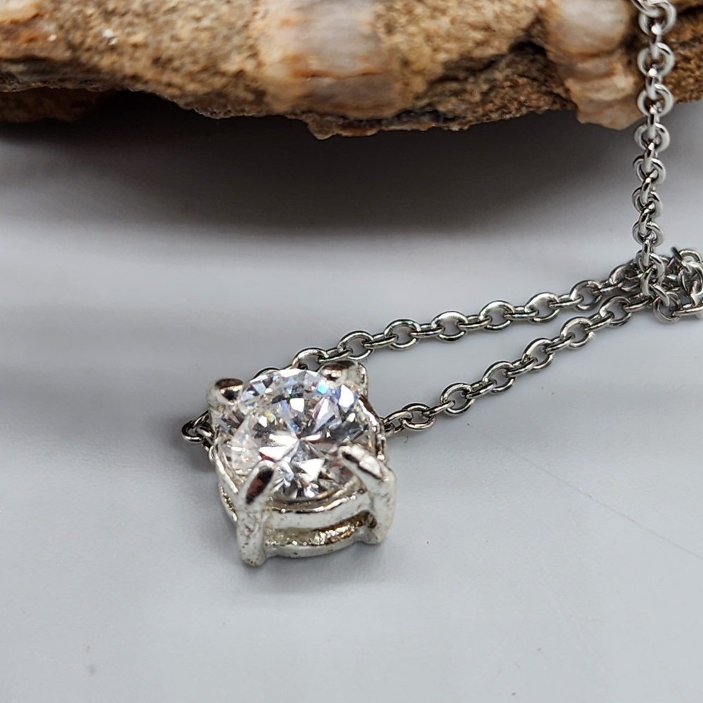 Dainty 14K White Gold plate Chain Diamond Cut Large Round Crystal Valentine's